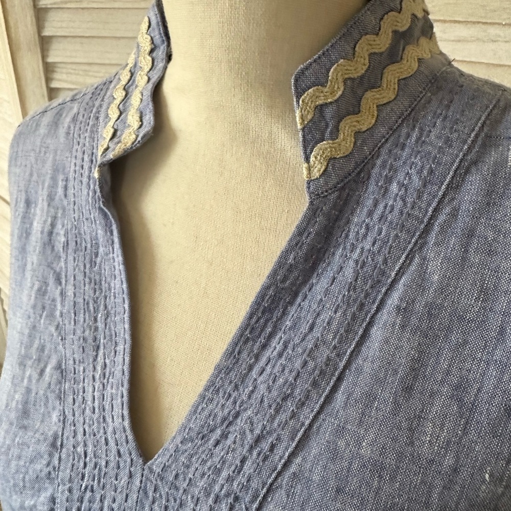 NWOT | Chico’s Embroidered Linen Tunic | Blue Veil - Picture 8 of 11